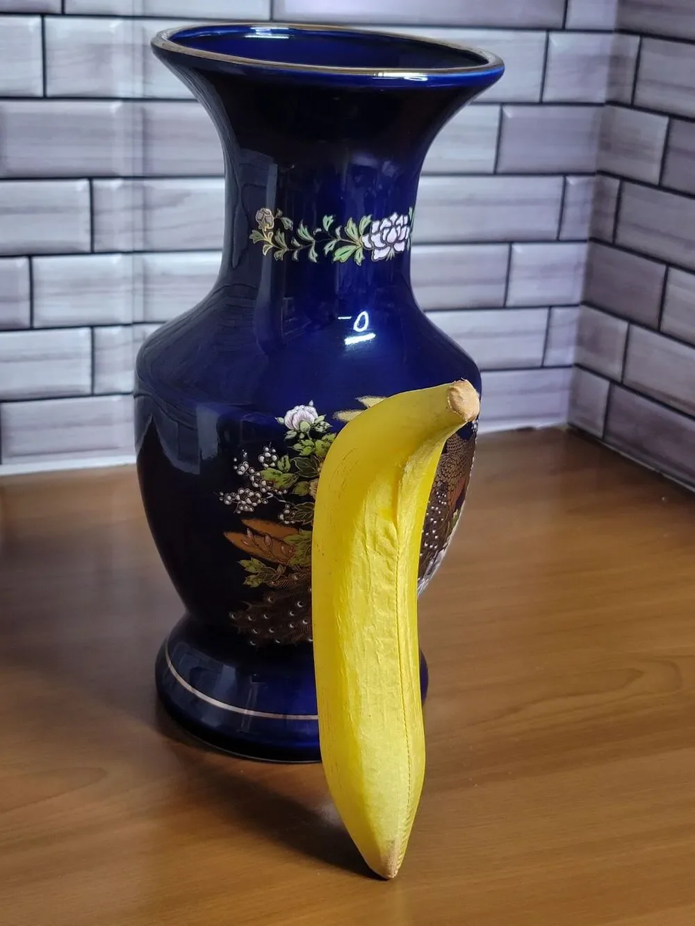 Japanese Cobalt Blue Peacock Vase